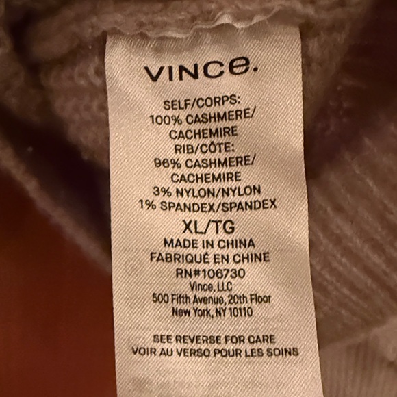 VINCE OATMEAL CASHMERE KNIT SWEATER, SIZE XL - Picture 4 of 4